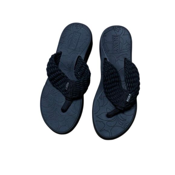 New Roxy Caila Black Wedge Flip Flop Sandal Black size 8 - Picture 2 of 5